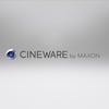 Logo bleu et blanc de Cineware à côté du texte « CINEWARE by MAXON » sur un fond gris dégradé.
